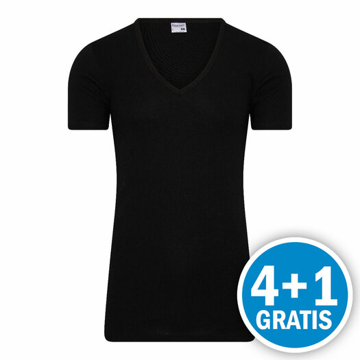 Beeren M3000 Heren Diepe V-hals T-shirt Extra Lang Zwart Voordeelpakket - 4+1 Gratis!