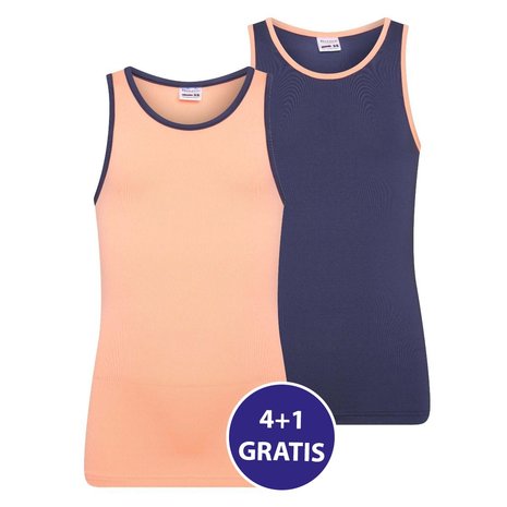 Beeren Meisjes Hemd Mix & Match Zalm / Donkerblauw 2-Pack Voordeelpakket