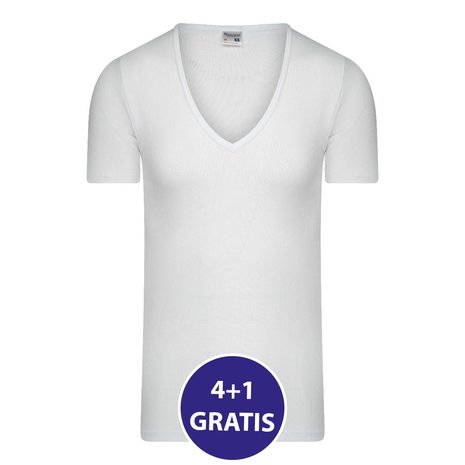 Beeren Heren M3000 Diepe V-hals T-shirt Extra Lang Wit Voordeelpakket